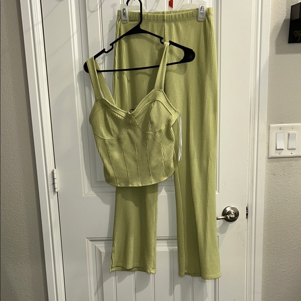 Lime Green Ribbed Two-Piece Set
